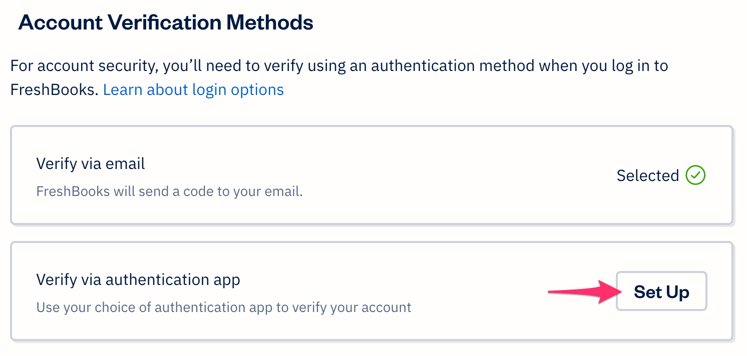 Set up button next to verify via authenticator app.