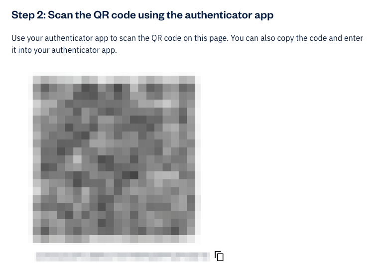 QR code and alphanumeric string with copy icon.