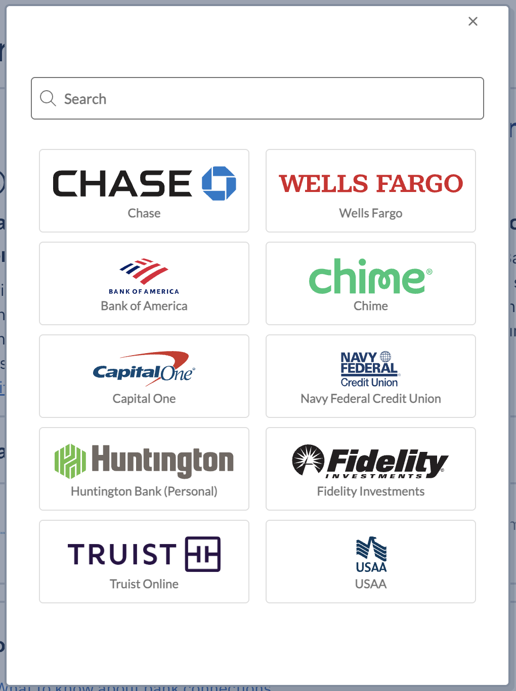 Preview of bank connection via Yodlee.