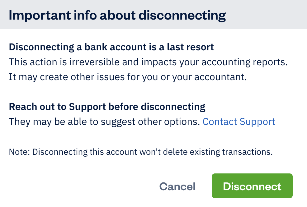 Disconnect warning with ok button.