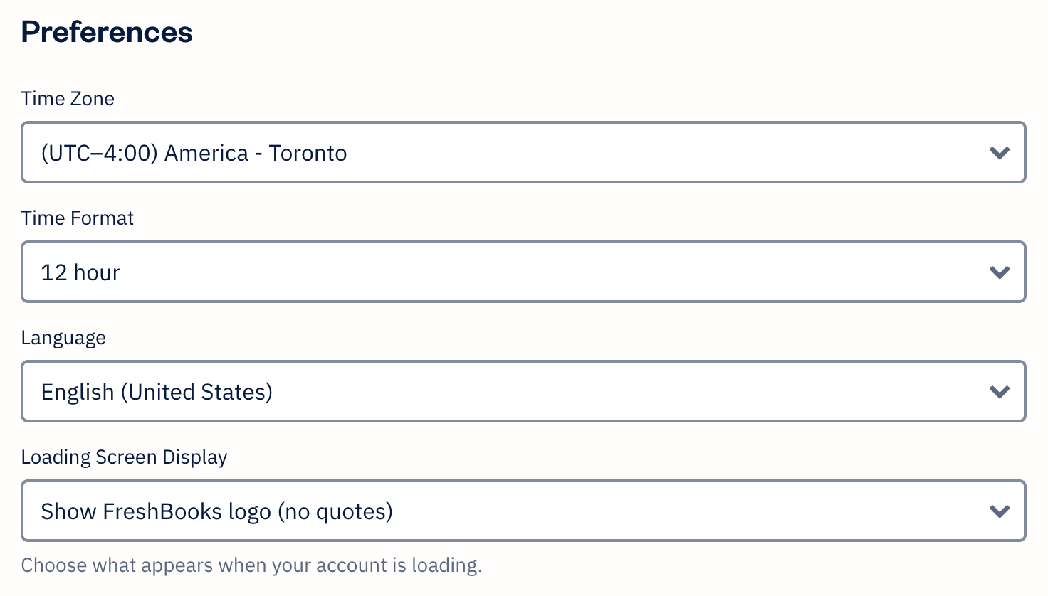 Preferences section with fields to select.