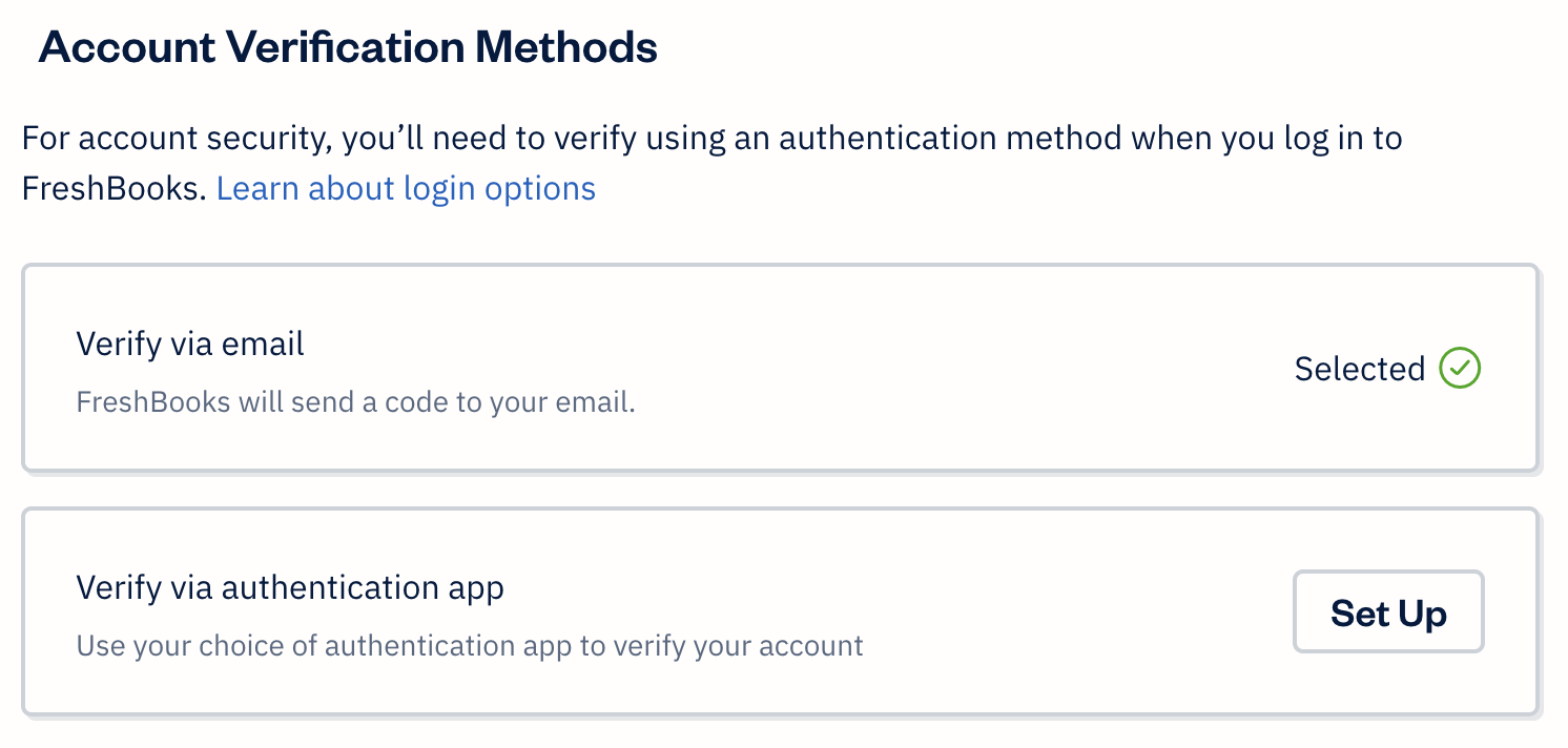 Account verification methods section with two options.