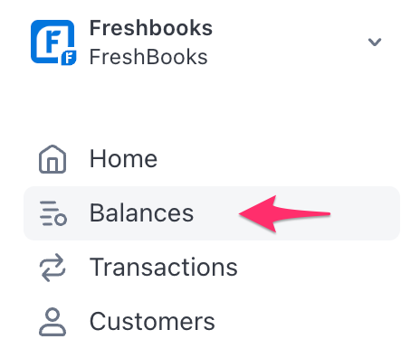 Balances section selected in Stripe account navigation.