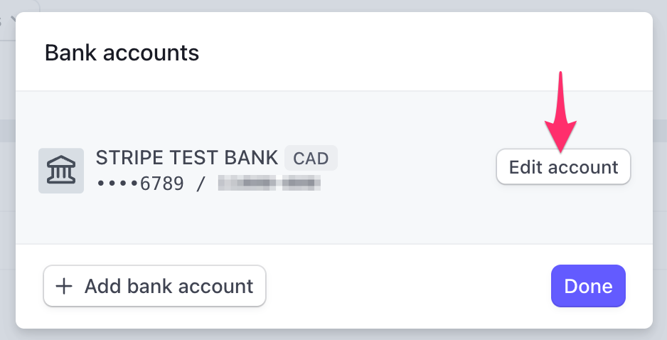 Edit account button next to current bank account information.