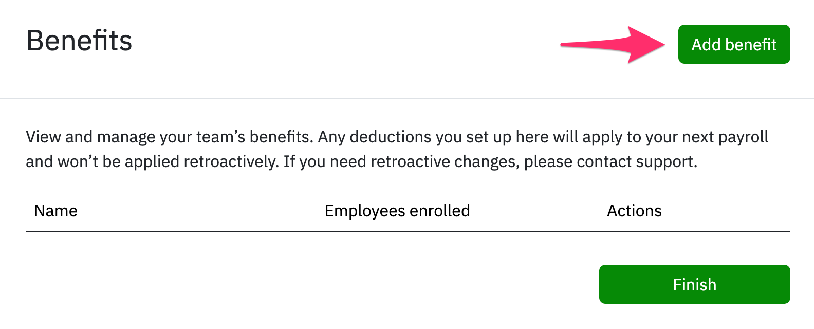 Add benefit button in benefits section.