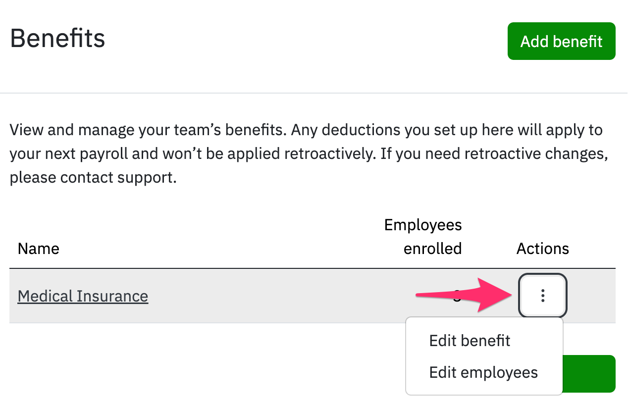 Dropdown of two options next to Medical Insurance benefit.