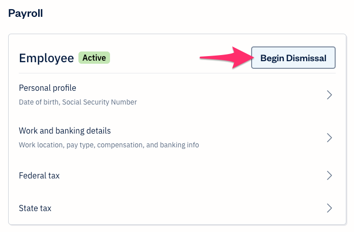 Begin dismissal button next to employee.