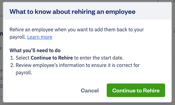 Notification on information about rehire.