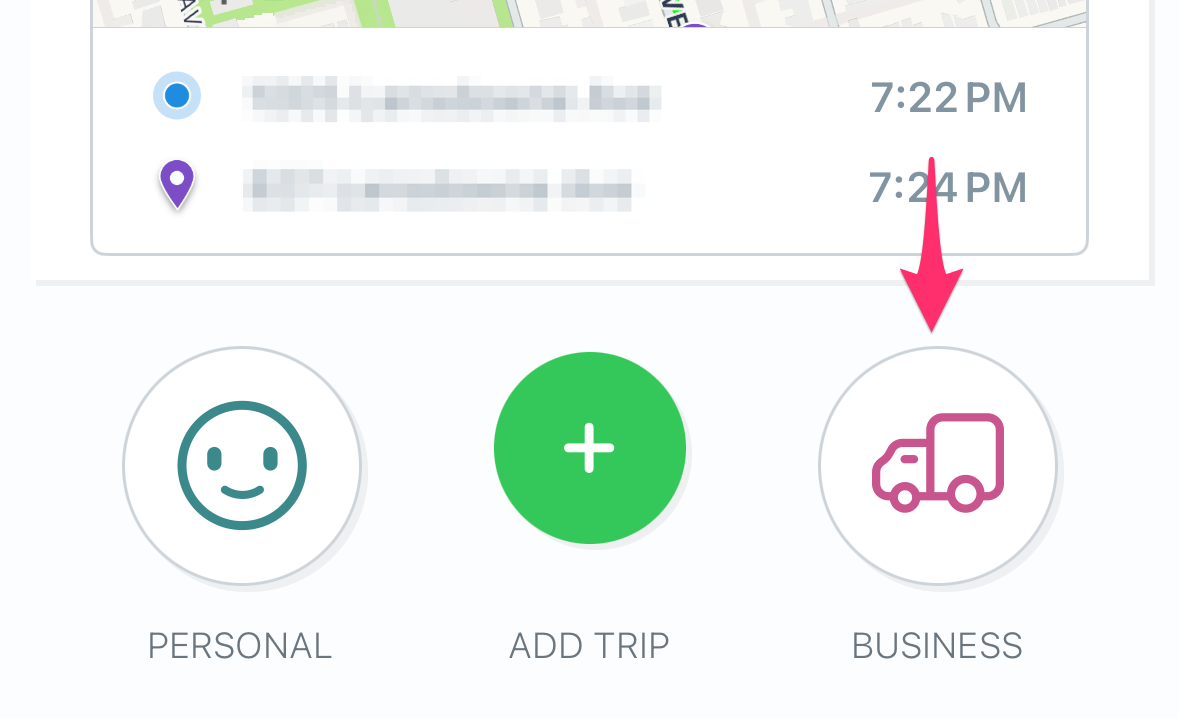 Business button selected while reviewing a trip.