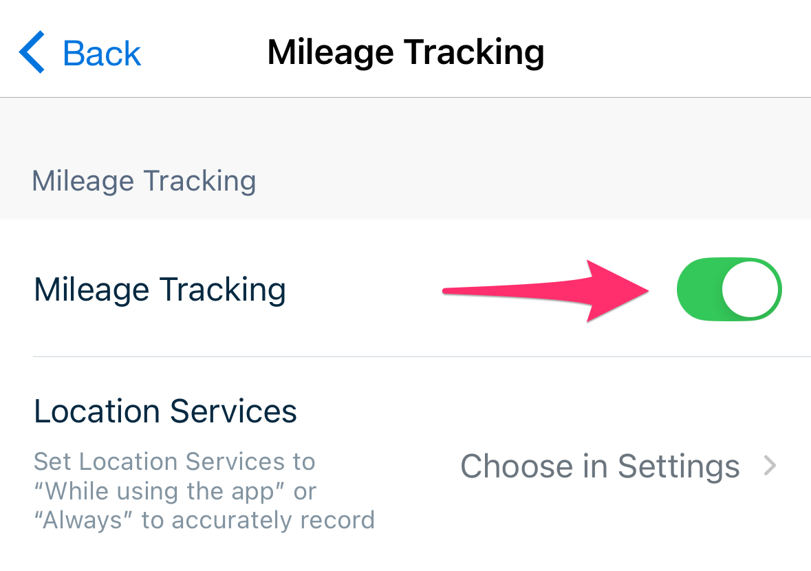 Toggle on next to mileage tracking in settings.