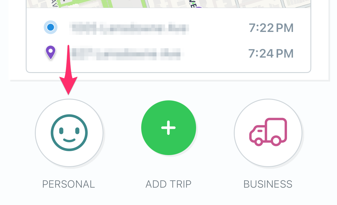 Personal button selected while reviewing a trip.