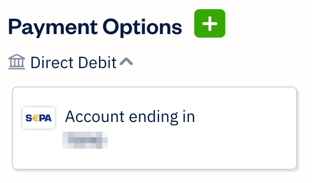 Saved payment method displayed in client profile.