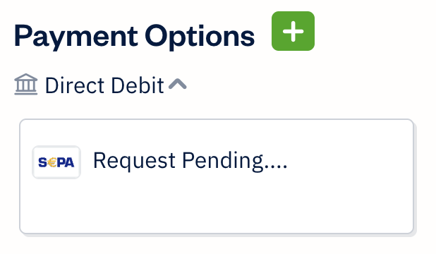 Request pending under payment method in client profile.