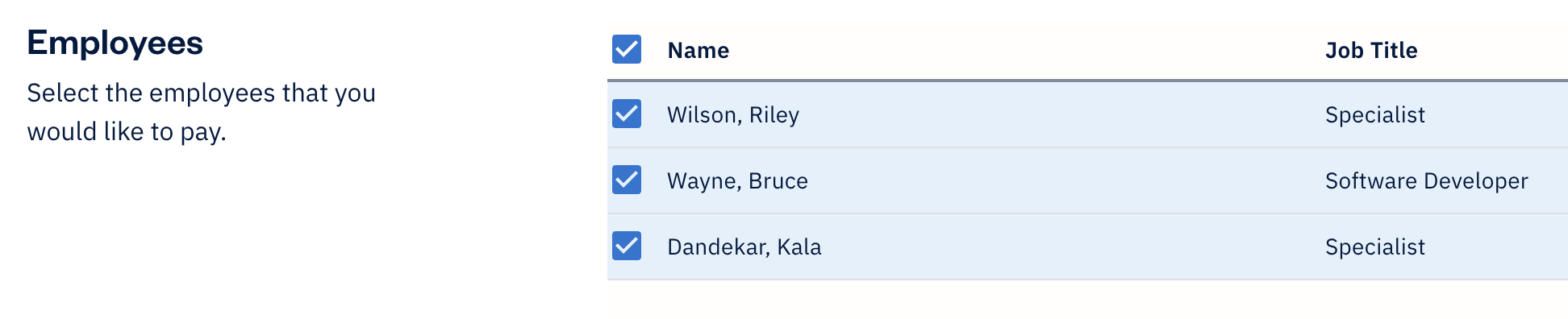 List with three employees checked off for selection.