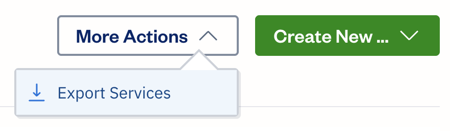 More actions button with export services selected.