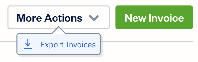 More actions button with export invoices selected.
