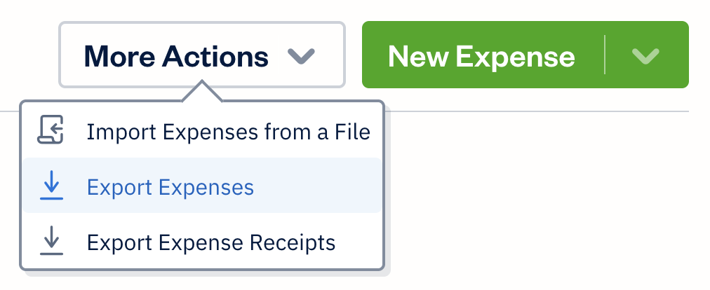 More actions button with export expenses selected.