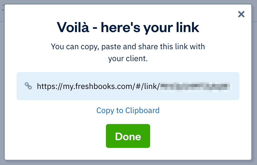 Pop-up with link to copy.