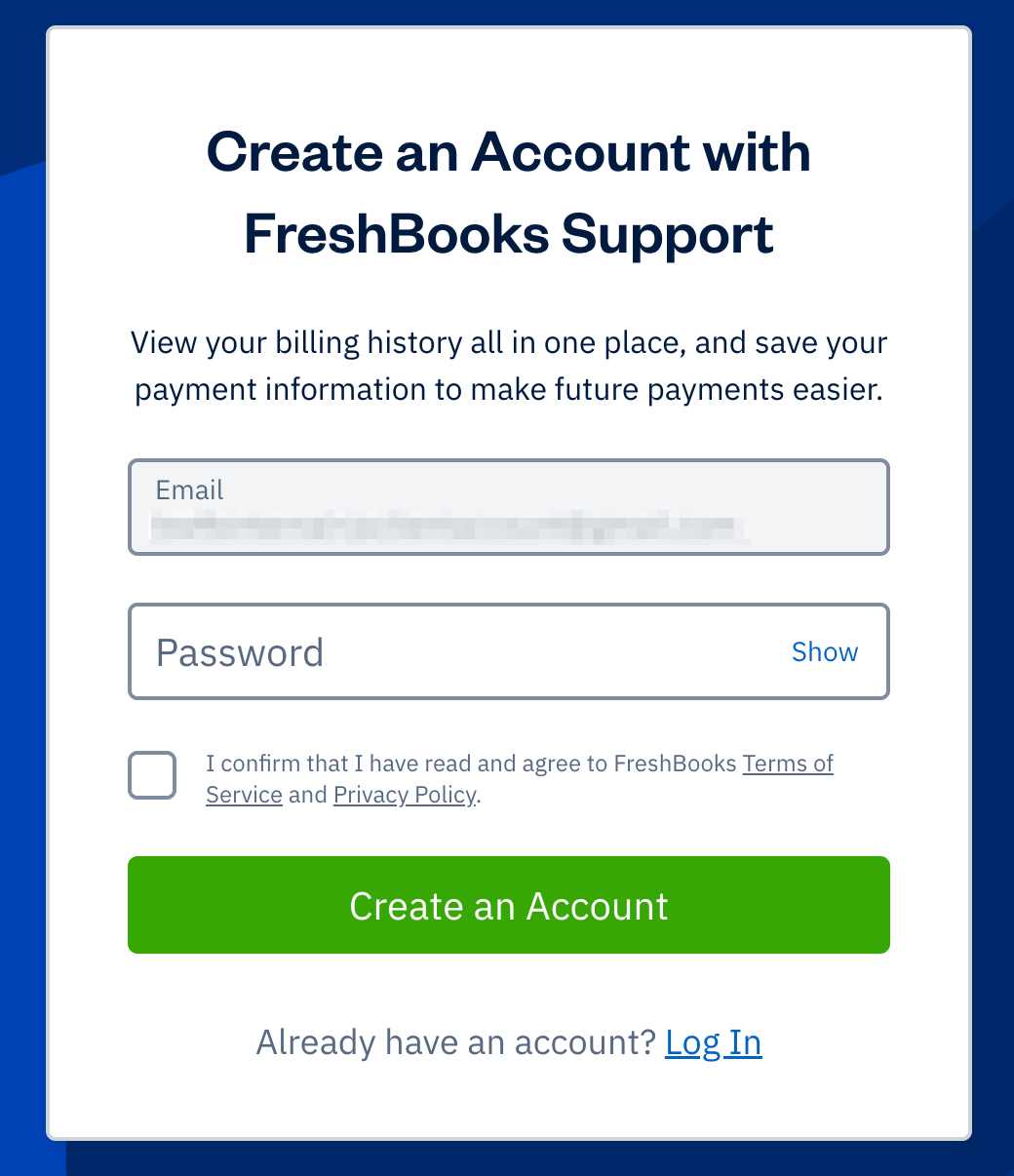 Client account creation pop-up with field to enter password.