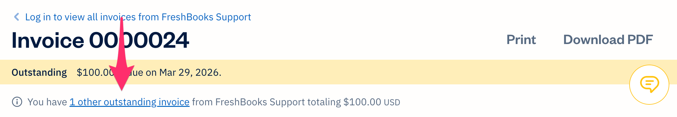 Other outstanding invoices link above invoice.