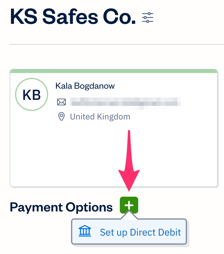 Set up direct debit button in client profile.
