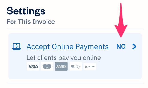 Accept online payments under settings on invoice.