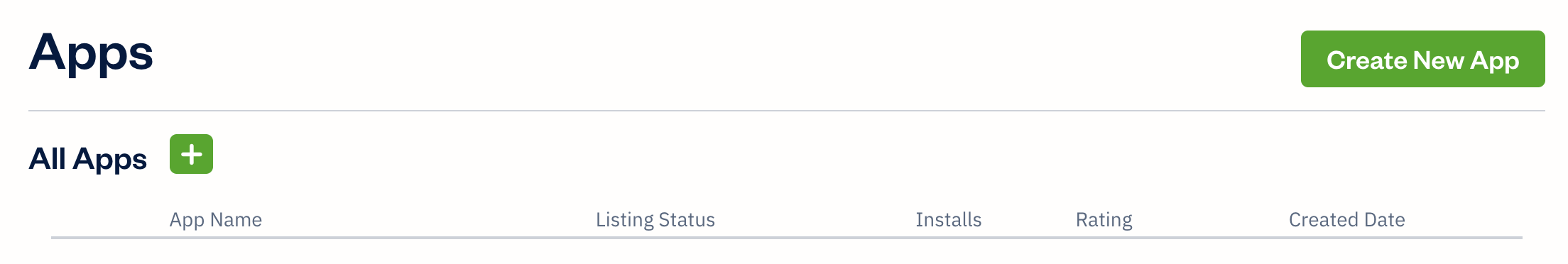 Developer account with create new app button available.