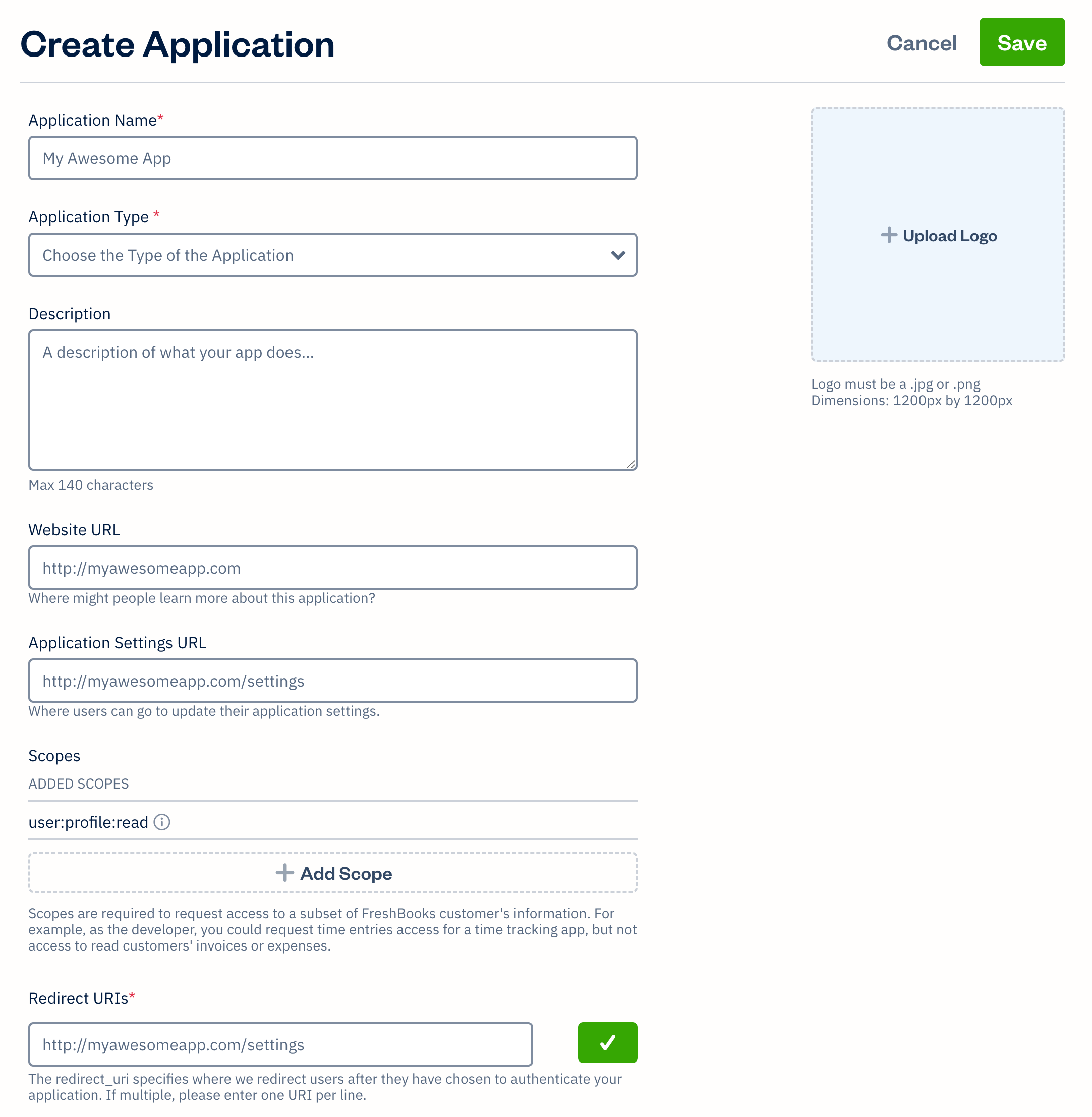 Create application with fields to fill out for an app.