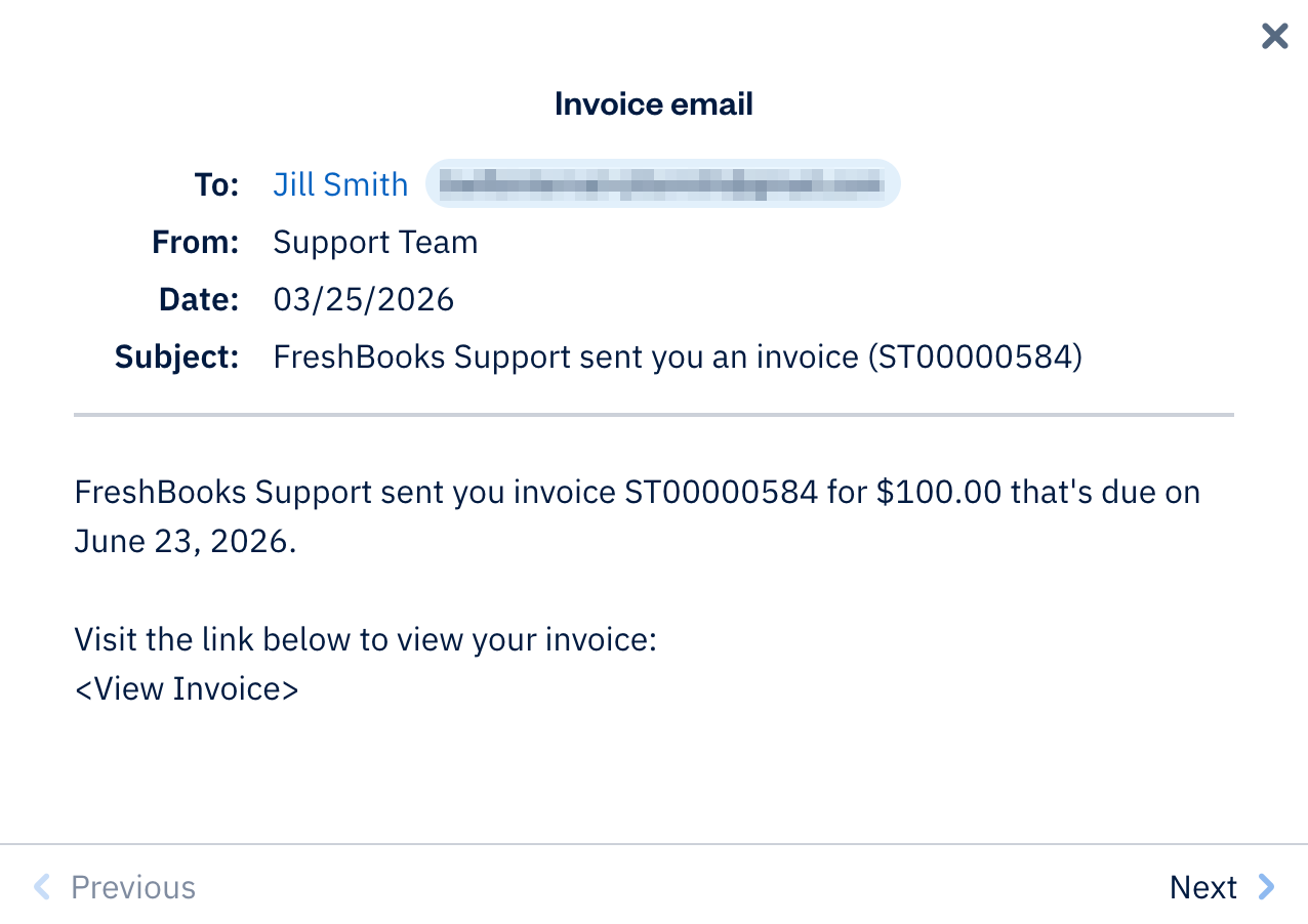 Preview of a sent email.