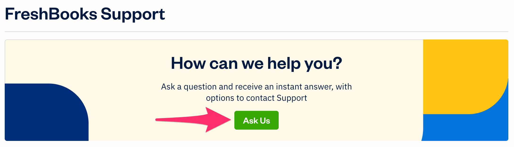 Ask Us button on contact support page.