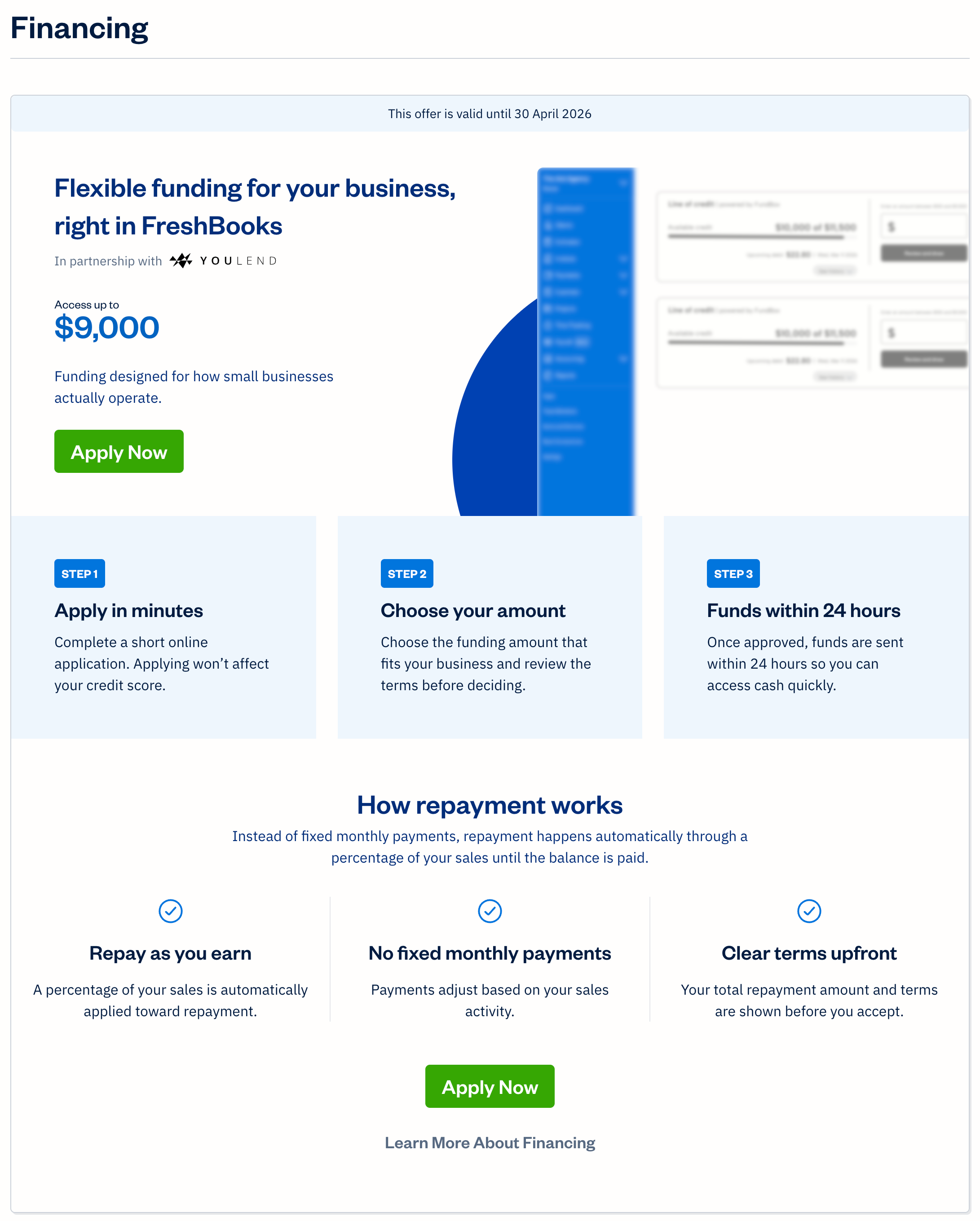 Financing page with an offer displayed.
