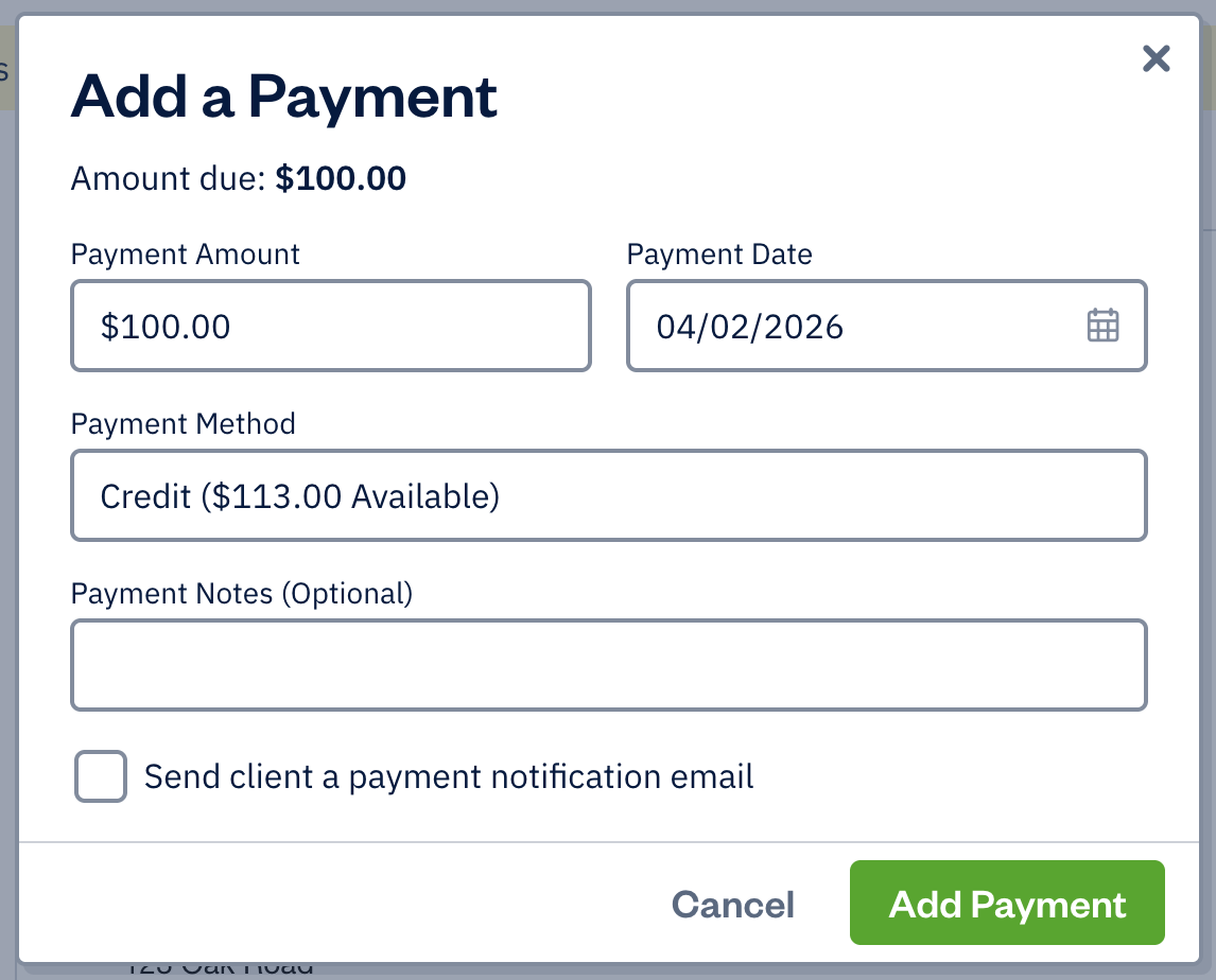 Add a payment on invoice with credit automatically selected as payment method.