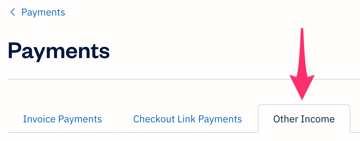 Other Income sub-tab selected in Payments section.