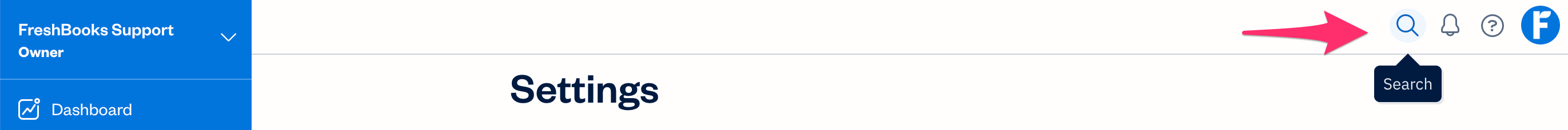 Search icon in top right corner of account.