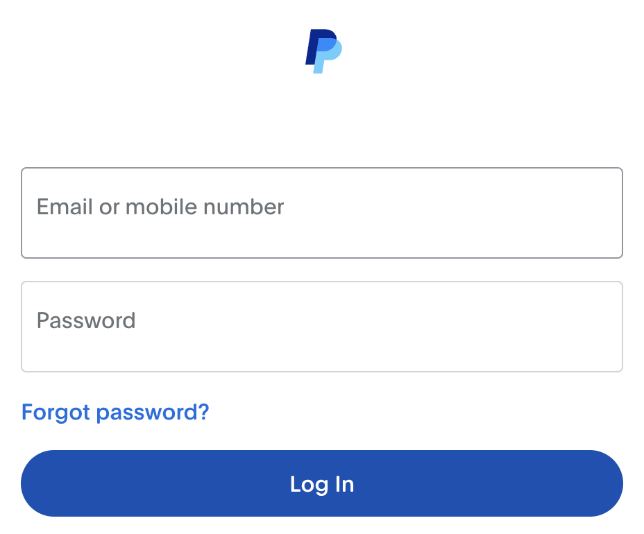 PayPal login page.