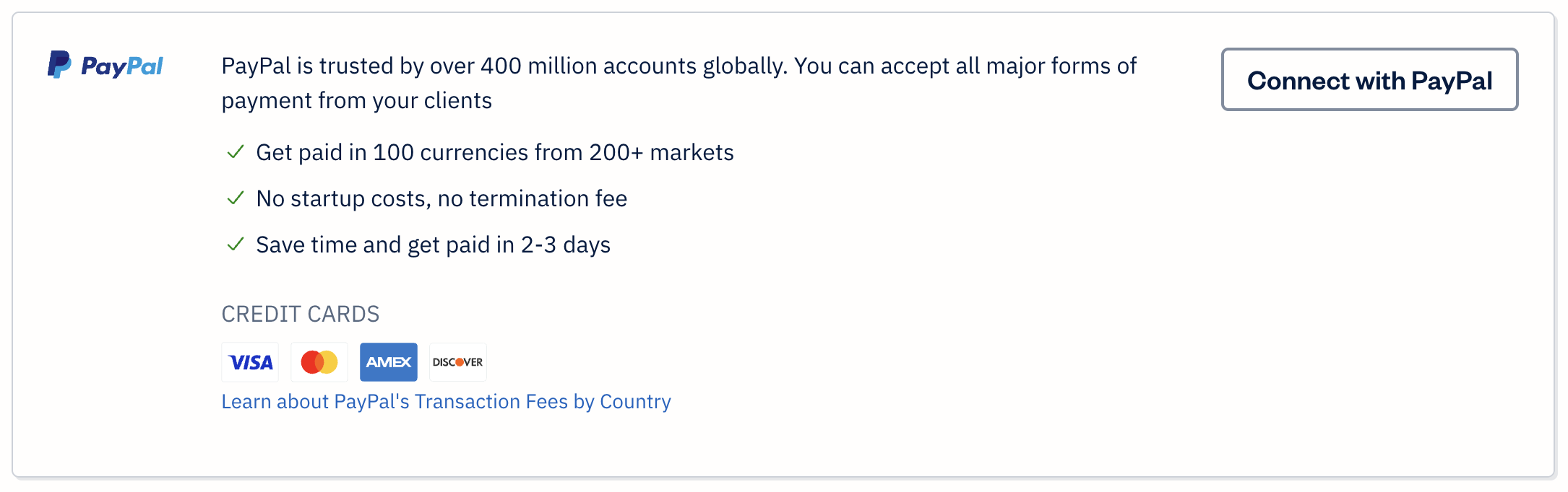 PayPal information with connect button.
