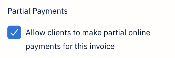 Partial payments option checked off.