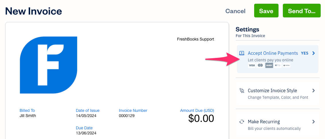 Accept online payments button.