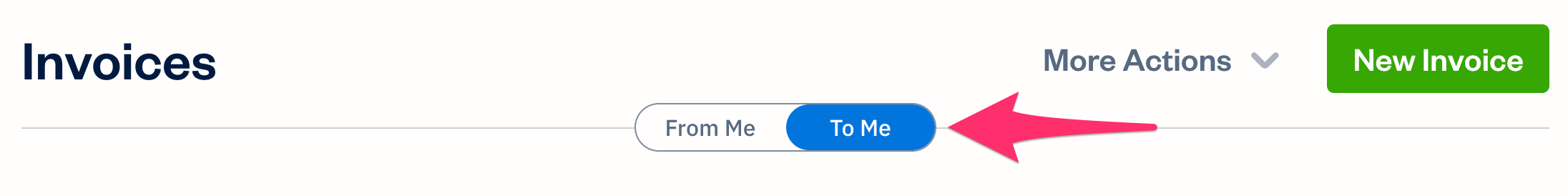 Invoices section with to me sub-tab selected to find all received invoices.