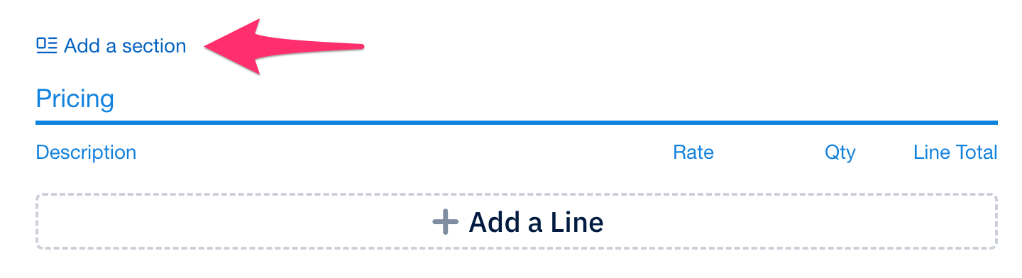 Add a section link above pricing section of proposal.