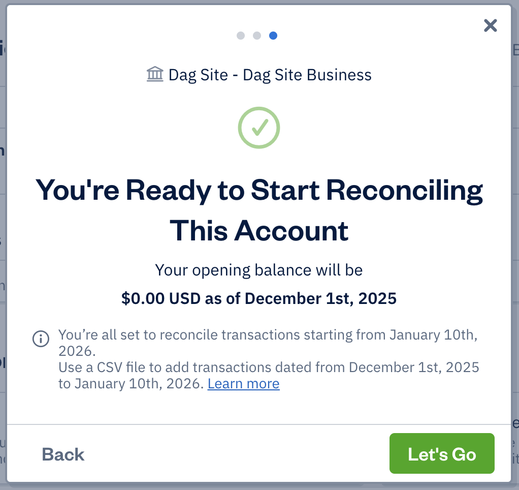 Confirmation message with let's go button.