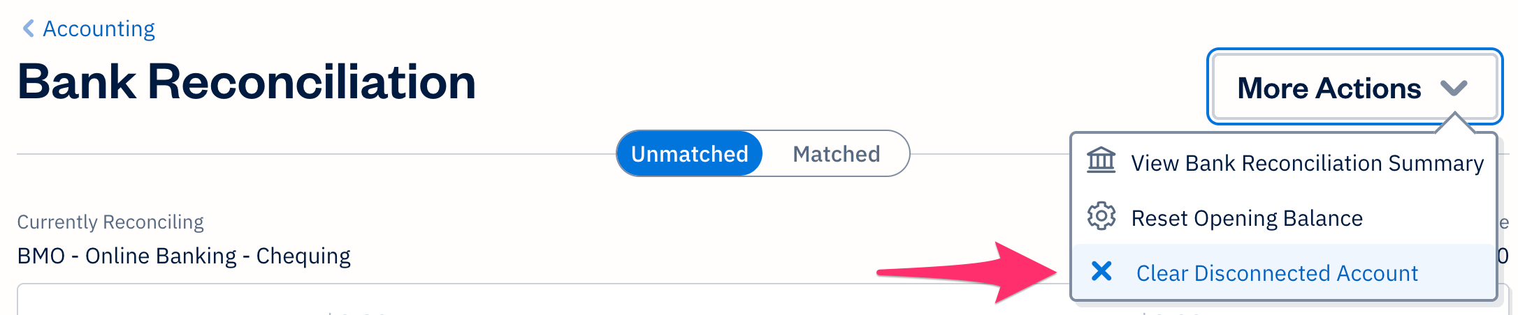 Clear disconnected account option in dropdown.