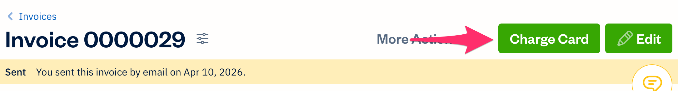 Charge card button above an invoice.
