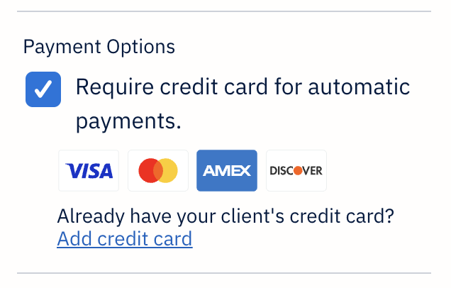 Recurring template with require credit card for automatic payments checkbox.