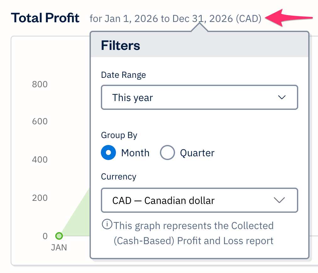Total profit graph with filters available.