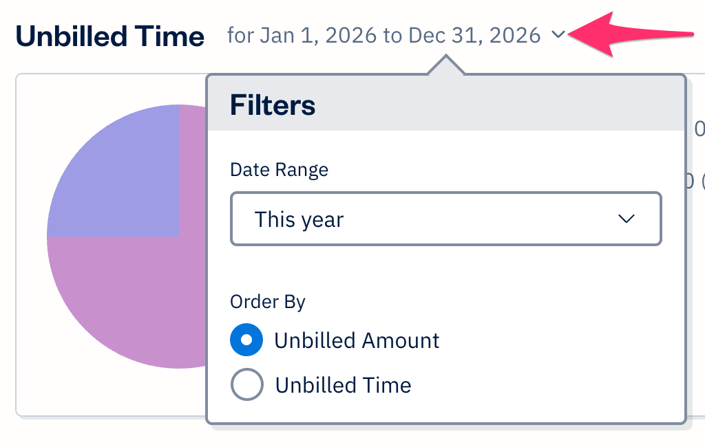 Unbilled time graph with filters available.