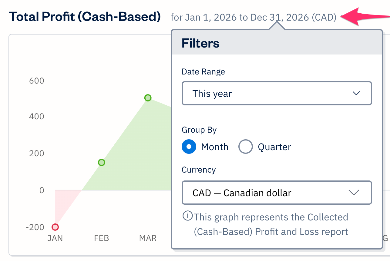 Total profit graph with filters available.
