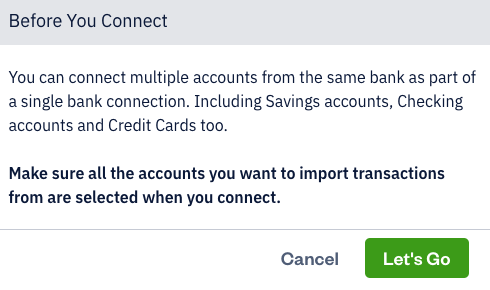 Before you connect pop-up outlining instructions to connect all accounts in the same session.