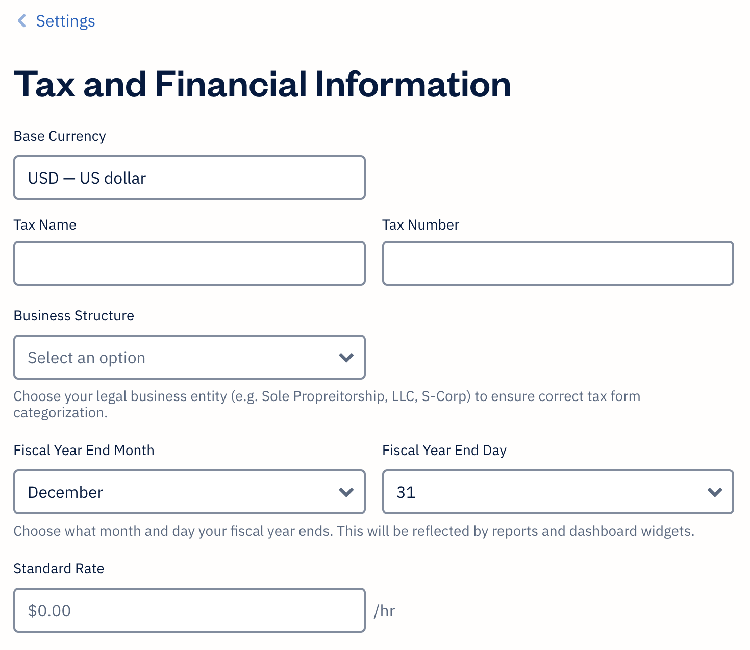 Preferences section with fields to fill out.