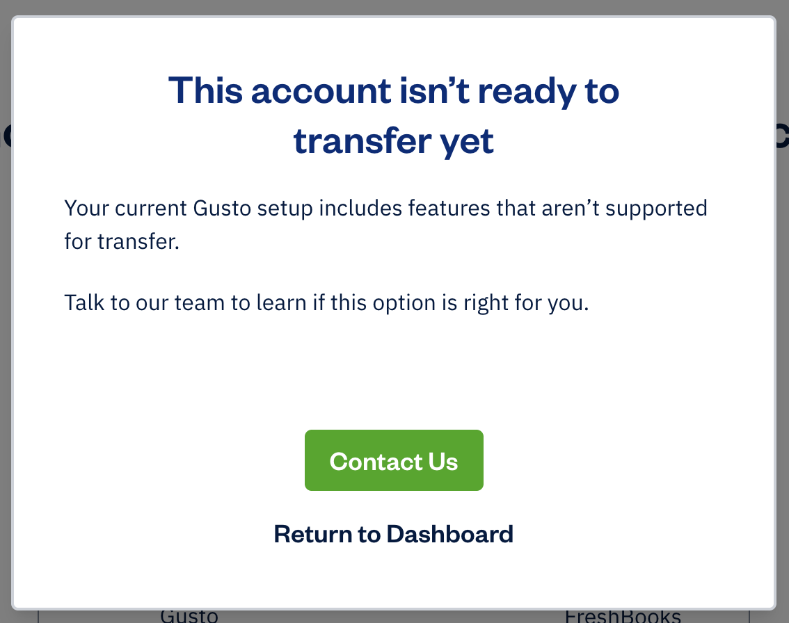 Notification indicating account isn't ready to transfer yet.
